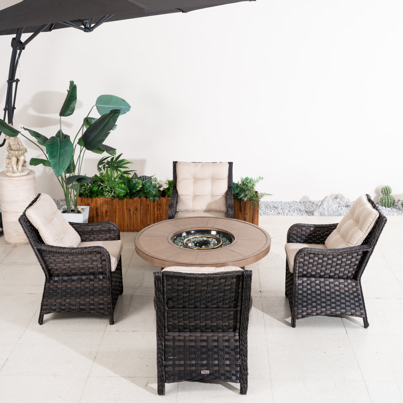 4 - Person Outdoor Patio Dining Set With Round Table , Cushions Included