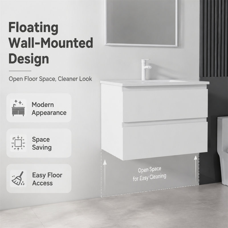 Meuble-lavabo mural suspendu de 24 pouces, Blanc