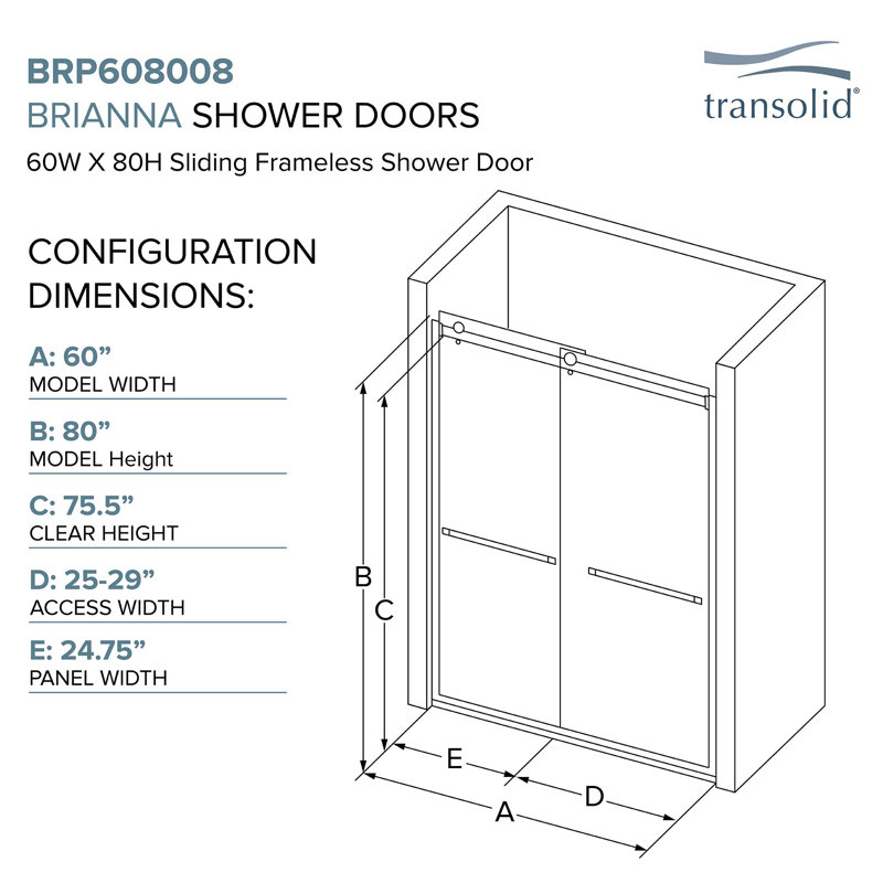 Brianna 60" x 80" Matte Black Frameless Sliding Shower Door