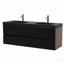 Meuble-lavabo suspendu en noyer de 152 cm (60 po) avec lavabo en surface solide noir mat et tiroirs noirs doux, sans bonde ni robinetterie, préassemblé.-329682009
