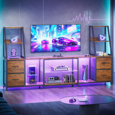 Modern Design Entertainment Center With Color-Changing Led Strip, Tv Stand With 4 Sliding Drawers And 8 Shelves , Media Console With Buit-In Charging Station