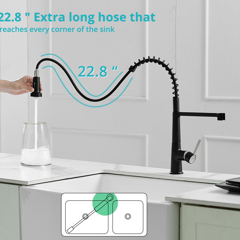 Automatic Smart Kitchen Faucet - Touchless Pull Down Hands Motion Sensor Activated Black Modern Brass Ceramic Filler Enabled Sink