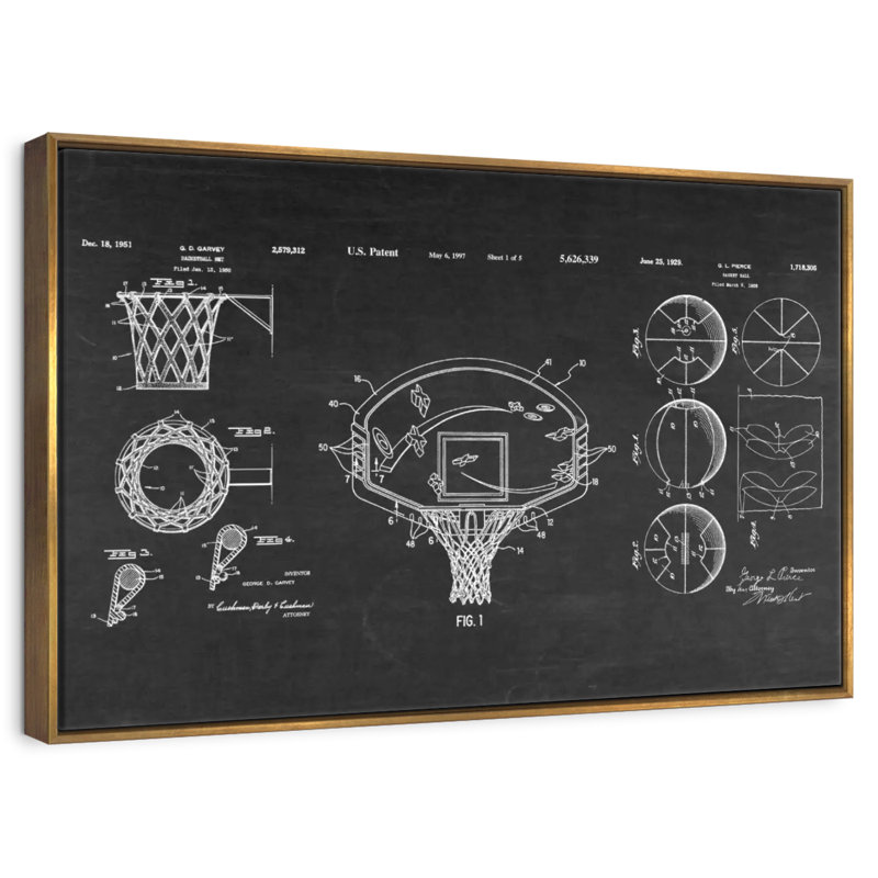 Brevets de basketball, Cadre flottant doré, 37 po x 25 po