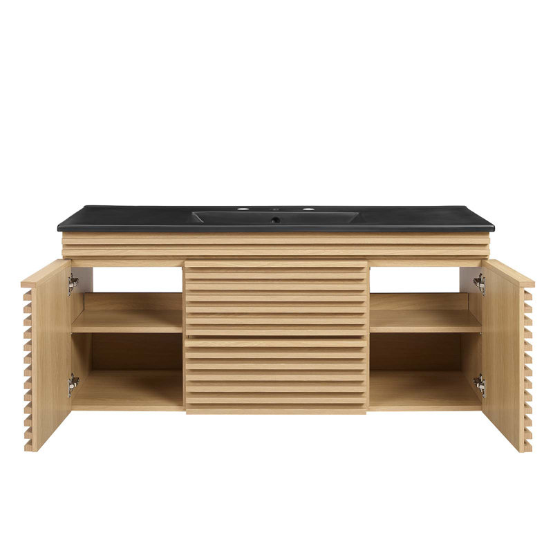 Modway Render 48" Wall-Mount Bathroom Vanity, Black, Oak