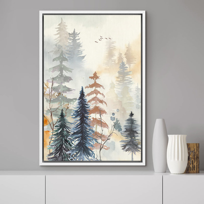 Paysage de forêt Woodland «Pastel Watercolor Pine Tree Forest» sur, H 24 po x l 16 po, Blanc