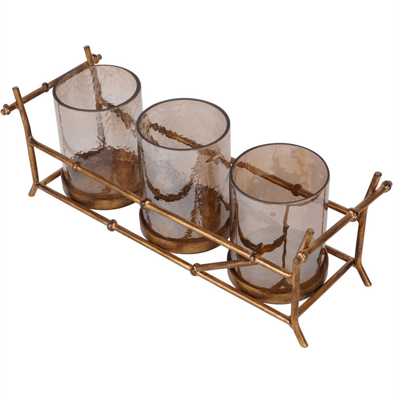 Iron Tabletop Hurricane, 13.5 cm H x 36 cm W x 13.5 cm D, 3