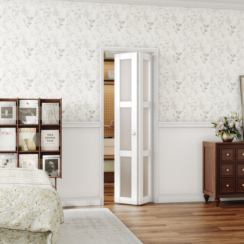 24 in. x 80 in. White Finished MDF Bifold Door with Frosted Glass
