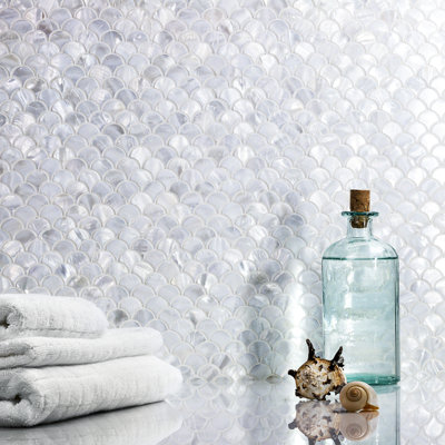 Pacif 0.39" x 0.79" Seashell Fish Scale Mosaic Wall & Floor Tile