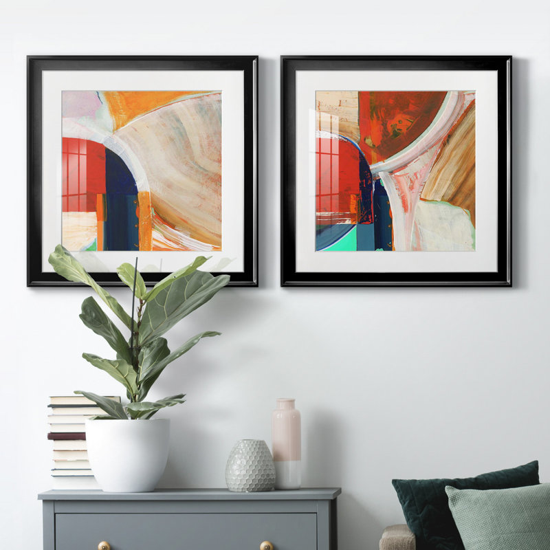 Blue Orange I Blue Orange I - ensemble de 2 cadres photo, H 17,5 po x l 35 po x P 1,5 po, Papier encadré noir, Blanc
