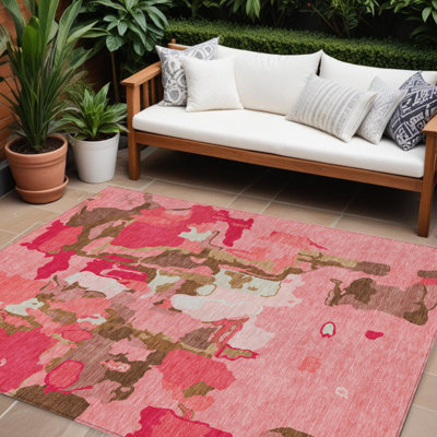Tapis intérieur lavable abstrait 10 pi x 14 pi rose et brun corail