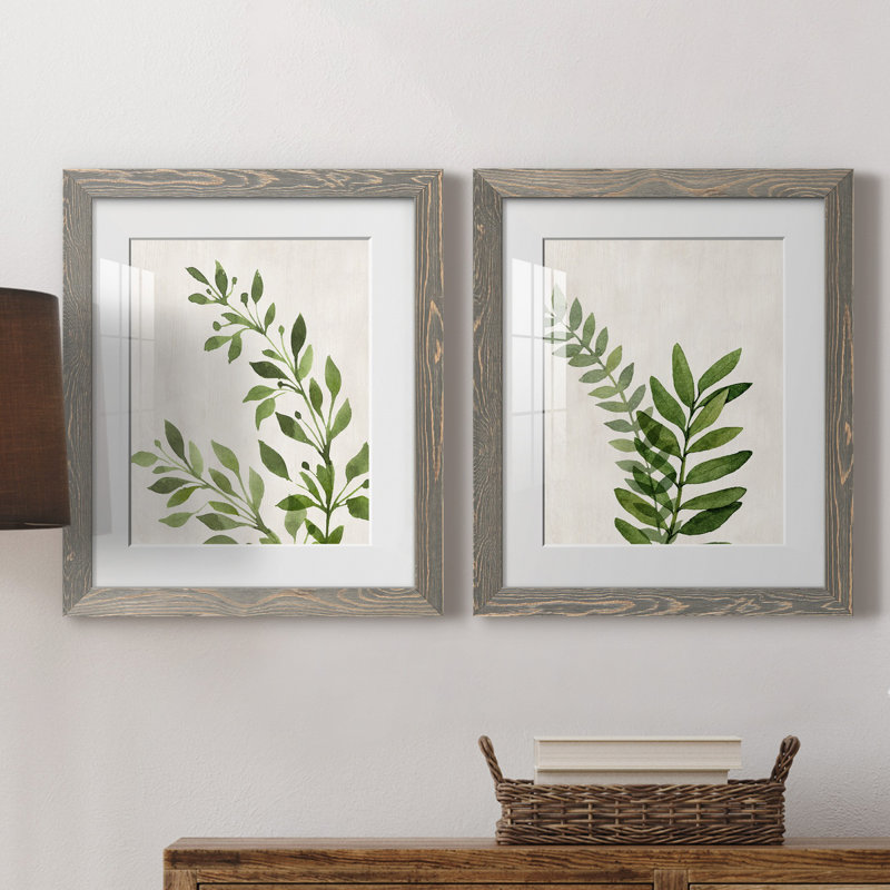 Botanical Wash I - ensemble de 2 reproductions, H 24 po x l 36 po x P 1,5 po, Blanc, Cadre en papier gris