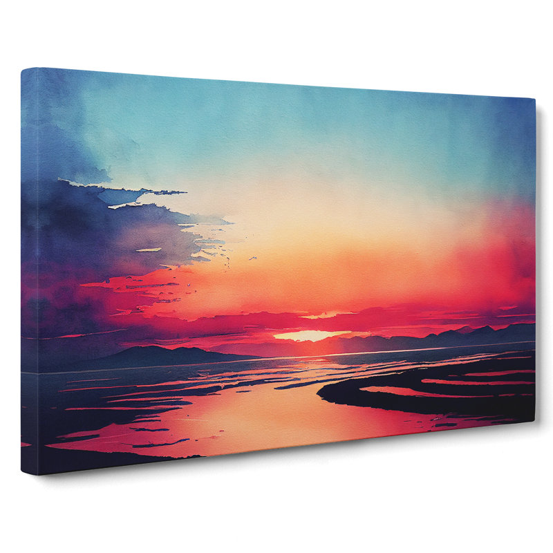 Watercolour Ocean Skyline - Wrapped Canvas, 40cm H x 60cm W x 3cm D
