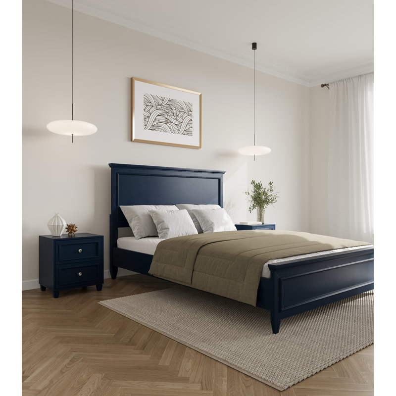 Grand lit en bois massif Montreuil bleu marine, Grand lit, Bleu marine
