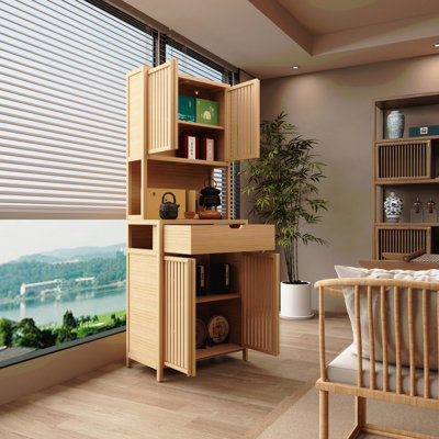 72" Tall Double-Door Bamboo High-Capacity Storage Cabinet