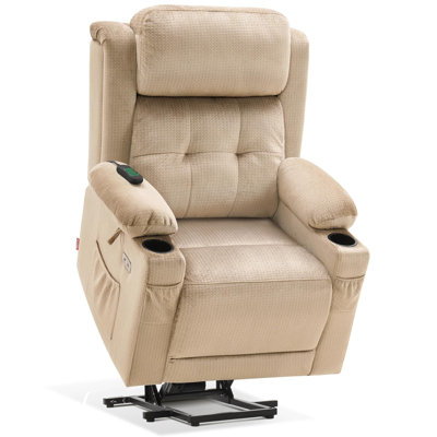 Large Dual Motor Lay Flat Power Recliner Lift Chair With Massage, Heat and Power Headrest, Fabric