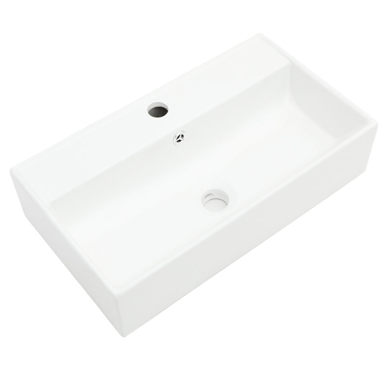 Bathroom Sink 21X12 Inch - Wall Mounted White Ceramic With Single Faucet Hole And Overflow, Stain , Design Mount Resistance, Fabulous