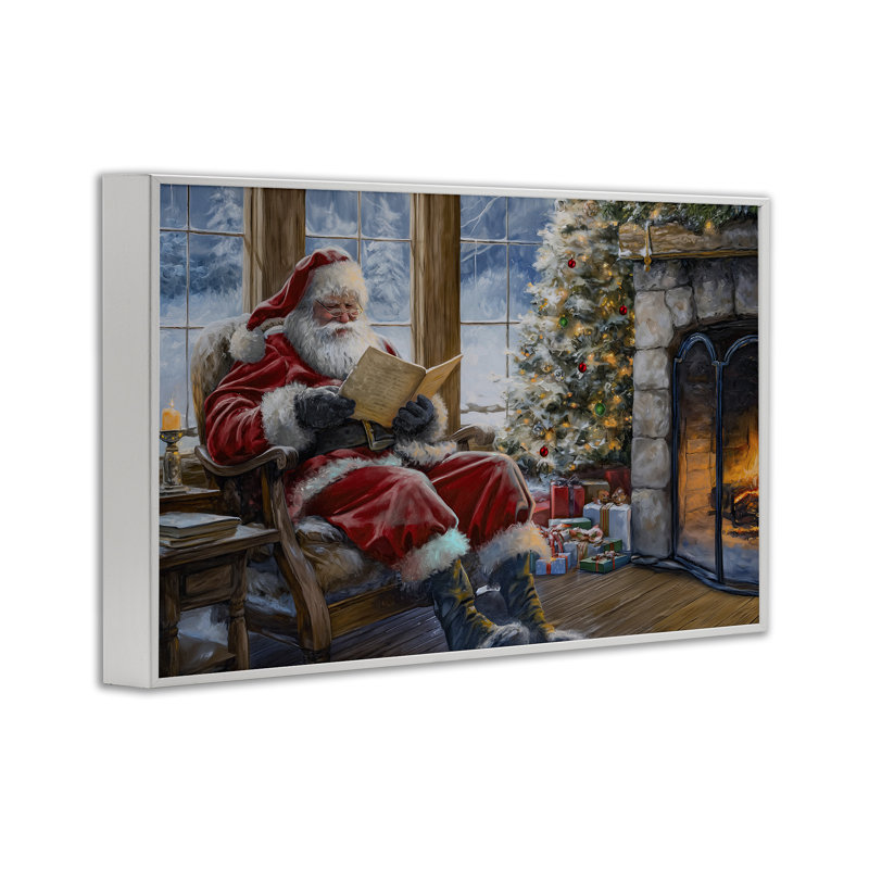 Père Noël lisant par feu, estampe numérique par Imagine It Images, Estampe numérique encadrée blanc bord de mer