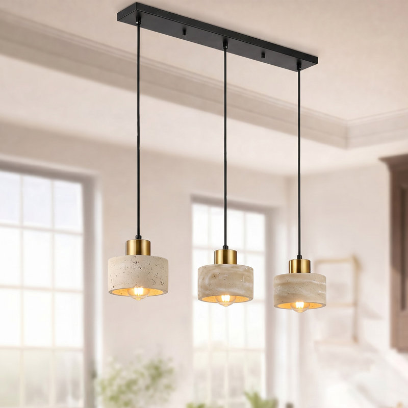Bangor 25-inch 3-light Kitchen Island Pendant Light Yellow Travertine, 3 Lights, Column