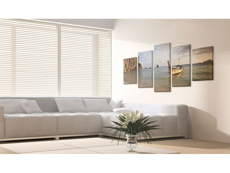 A Fishing Boat by the Sea 5 Piece Wall Art Set on Canvas, 50cm H x 100cm W
