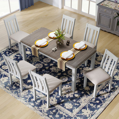 Ensemble de table de salle à manger 7 pièces de style rétro avec table extensible et 6 chaises rembourrées