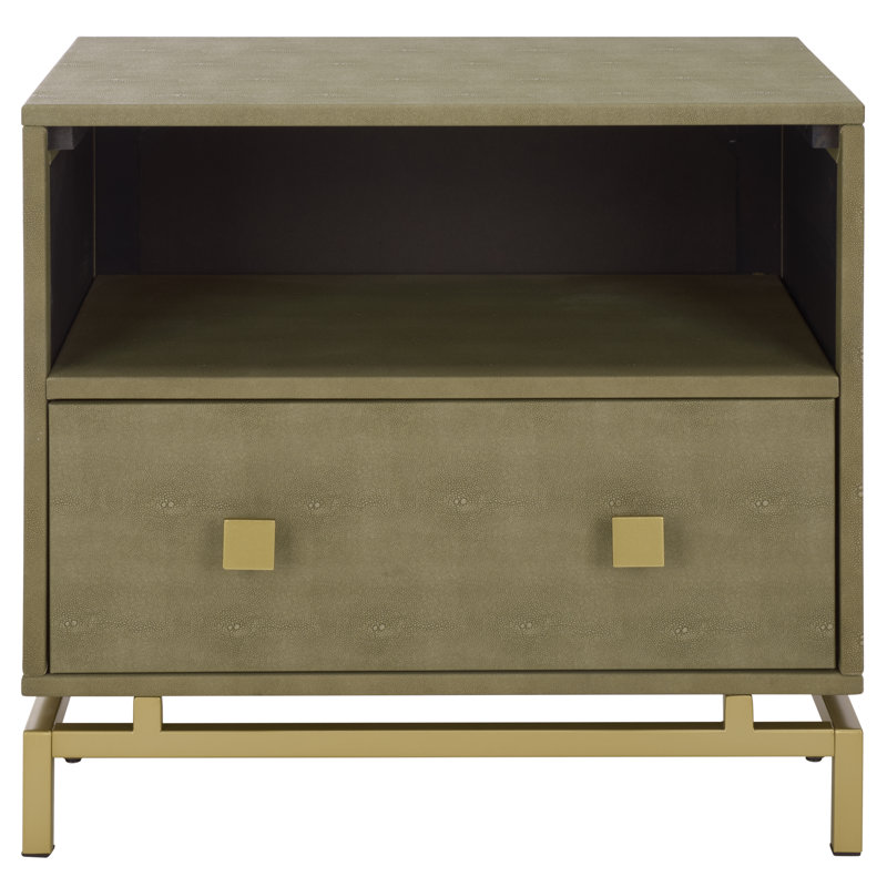 Élégante table de chevet de l 23 po Wes - Élégante finition taupe neutre avec accents en laiton, table de chambre glamour