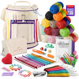Hearth & Harbor Crochet Kit, Includes Bag, Cotton Crochet Yarn, Hooks, USB Port, Tutorials and More