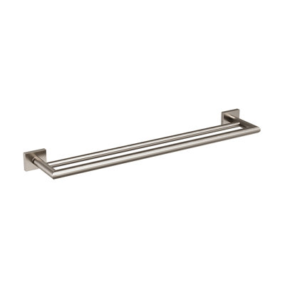 Porte-serviettes double 24 po Crater - nickel brossé, fabrication en laiton de qualité supérieure, quincaillerie d'installation incluse