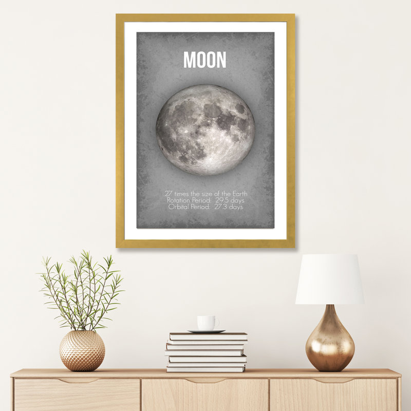 Décoration murale lune pour enfants, H 32 po x l 24 po x P 1 po, Papier encadré doré