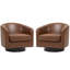 Fauteuil demi-tonneau pivotant en similicuir avec base en bois massif Applewold-1139469076