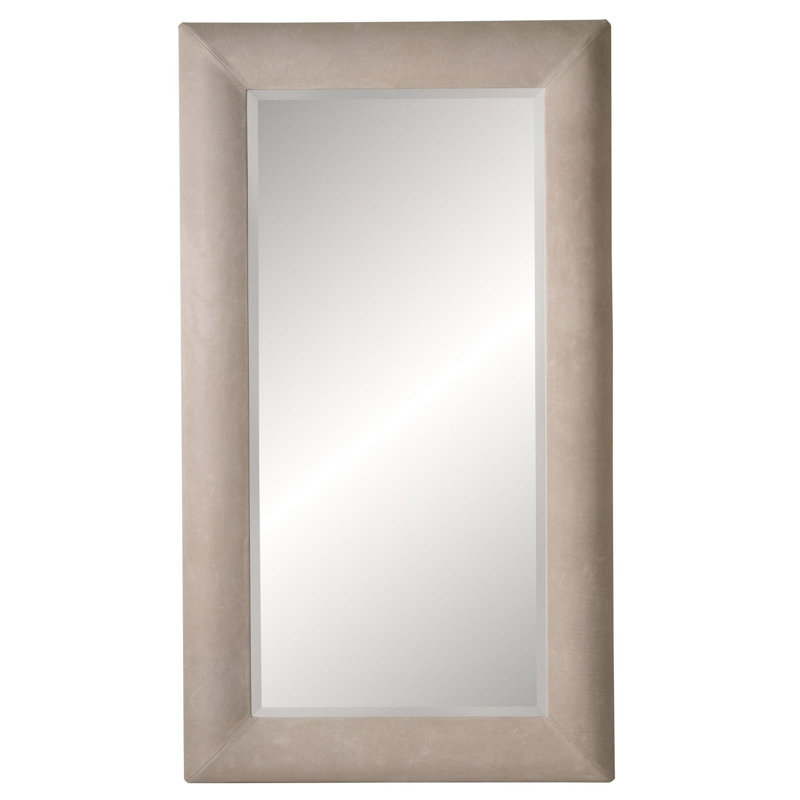 Hendrix Rectangle Leather Beveled Mirror, Taupe