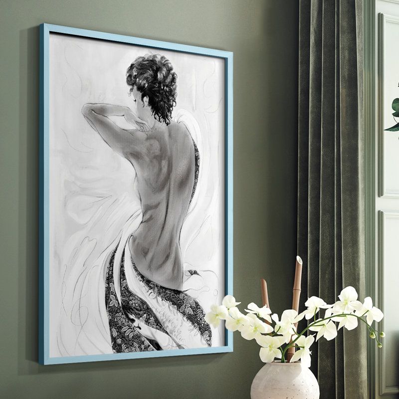 «Solitude S Croquis II», reproduction encadrée - bois massif, Cadre bleu, H 10 po x l 8 po