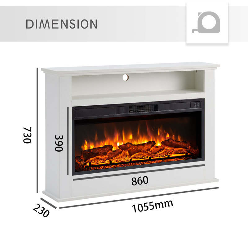 FLAMEKO Sahara Freestanding Electric Fireplace Suite, 2kW Heater, Remote, White, 73cm H x 105.5cm W x 23cm D