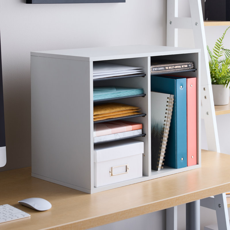 Wood Adjustable-Compartment Literature Organizer (Desktop), Grey