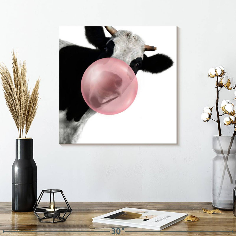 Bubble Gum Cow Canvas Print, 16" H x 16" W x 1.25" D