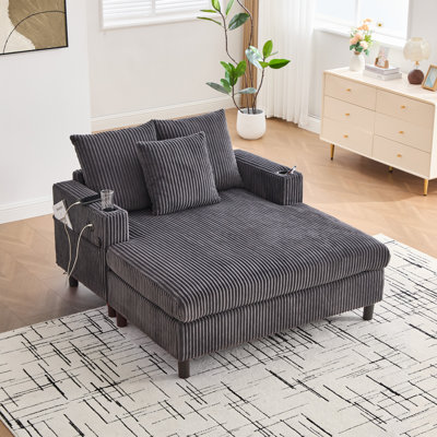 Chaise Lounge Chair With Throw Pillows And Armrests,corduroy Chaise Sofa With Wood Frame Lounge Sofa For Living Room, Movie Room, Bedroom by Ivy Bronx