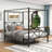 Elanny Four Poster Bed Metal Canopy Bed Frame, Platform Bed Frame with X Shaped Frame-1868452835