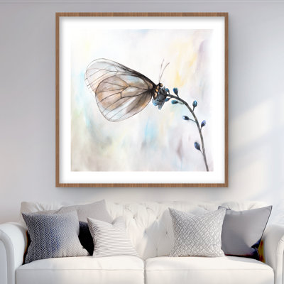 Papillon sur fleurs bleues | Impression romantique, chambre à coucher encadrée