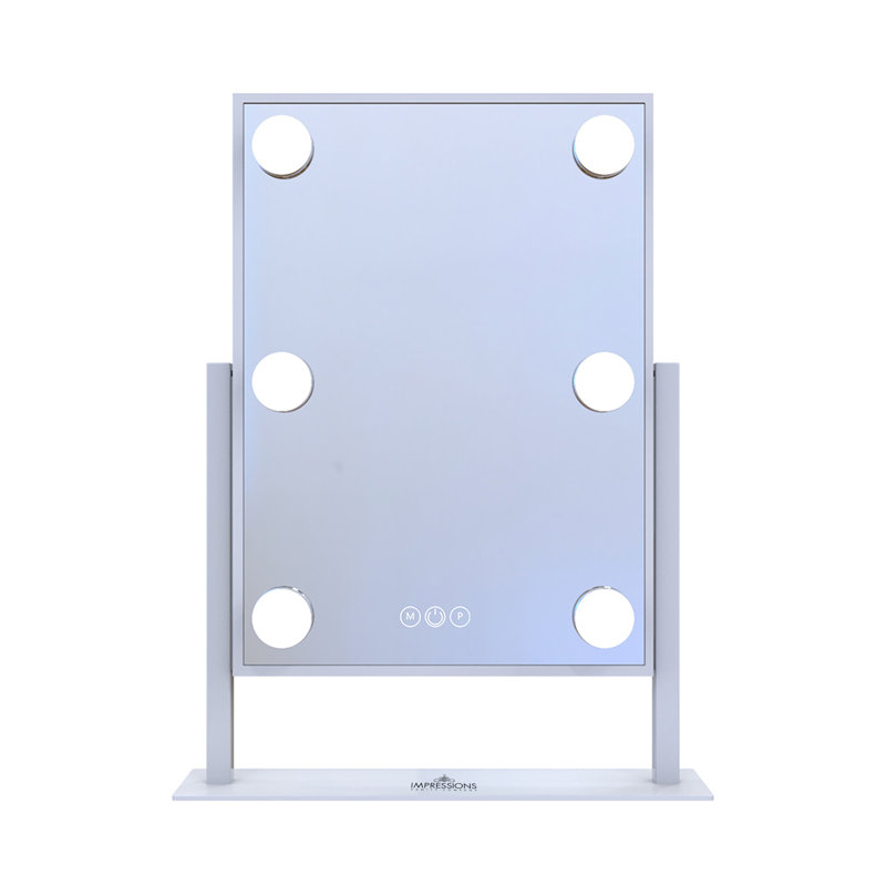 Hollywood Tri Tone Makeup Mirror with 6 LED Bulbs and 360 Degree Swivel, Soft Touch Sensor Dimmer Switch, White