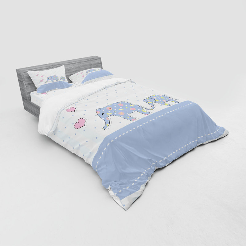 Ensemble de housse de couette en microfibre bleu clair / gris / rose, Housse de couette grand + 3 pièces supplémentair