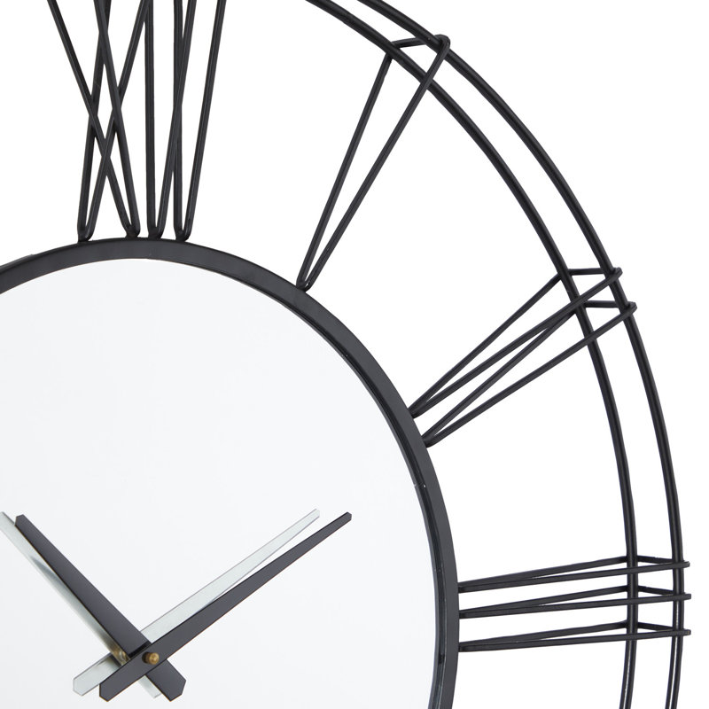 Horloge murale décorative en métal avec miroir central, Noir