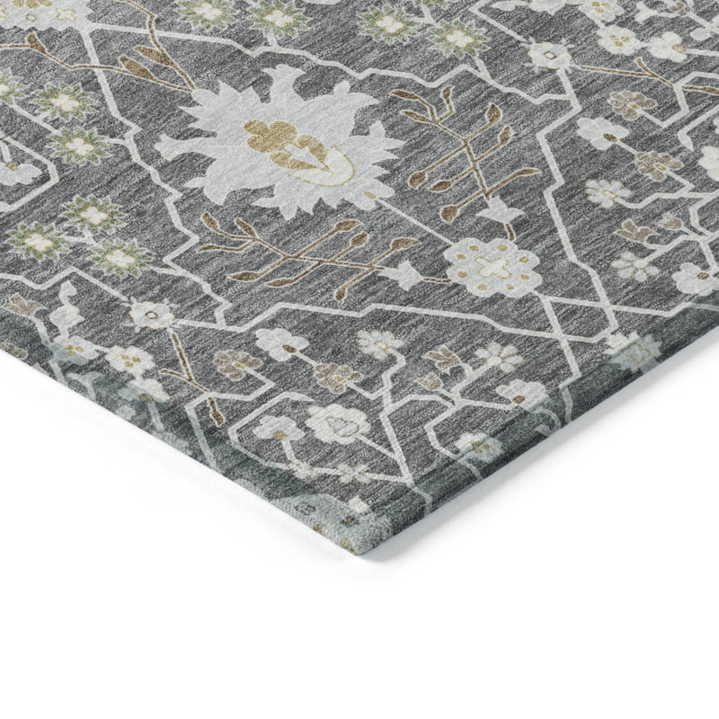 9' X 12' Charcoal Oriental Washable Indoor Outdoor Area Rug
