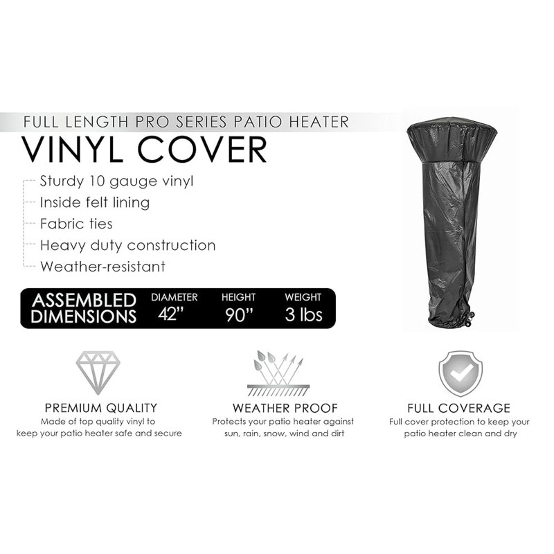 Black Vinyl Full-Length Patio Heater Cover