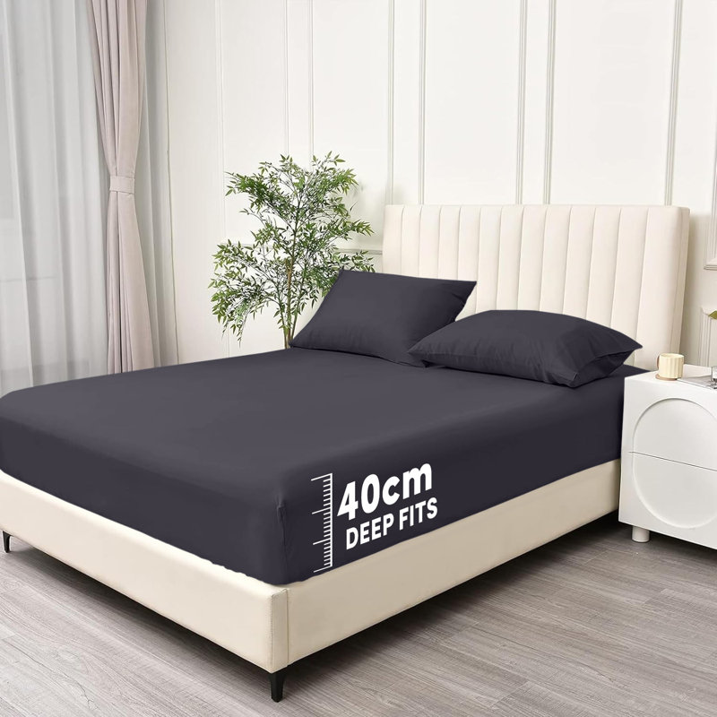 Super Soft Extra Deep Pocket Microfiber Brushed Fitted Sheet, Super King (6'), Charcoal