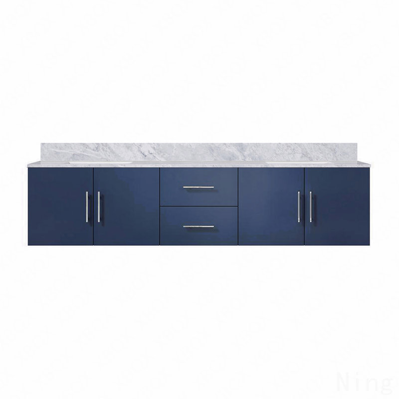 Meuble-lavabo double l 80 po x P 22 po, comptoir en marbre de Carrare, 80", Bleu