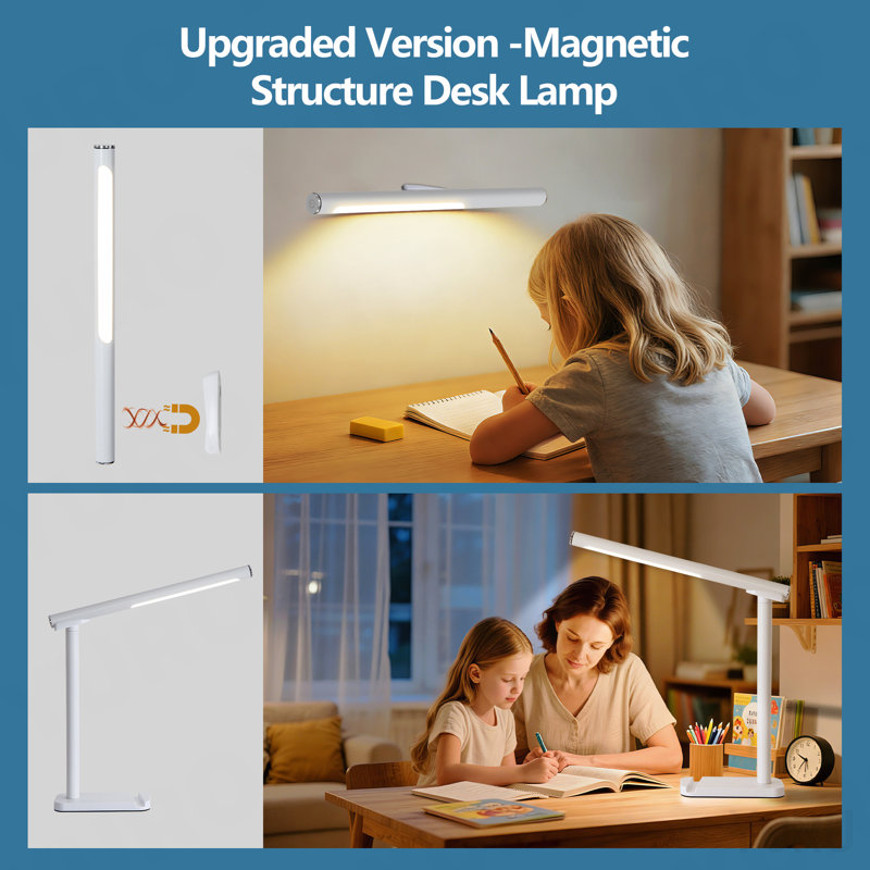 Lampe de bureau à DEL réglable à 360 °, port de charge USB, 5 modes d'éclairage et luminosité à intensité variable, lampe de chevet pour lire, bricoler, travailler, étudier (blanc)