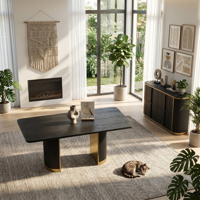Buffet en bois massif de 50 pouces, Noir