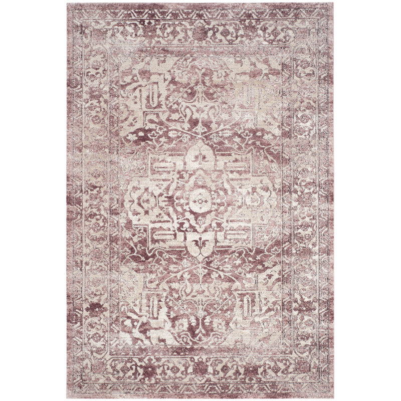 Palermo Viscose Oriental Rug in Rose/Beige, Rectangle 4' x 6'