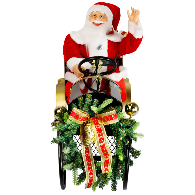 Animated And Musical Santa Driving Vintage Car Christmas Decoration - 31"