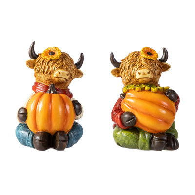 2-Piece 4.25"H Fall Resin Highland Cow Table Decor