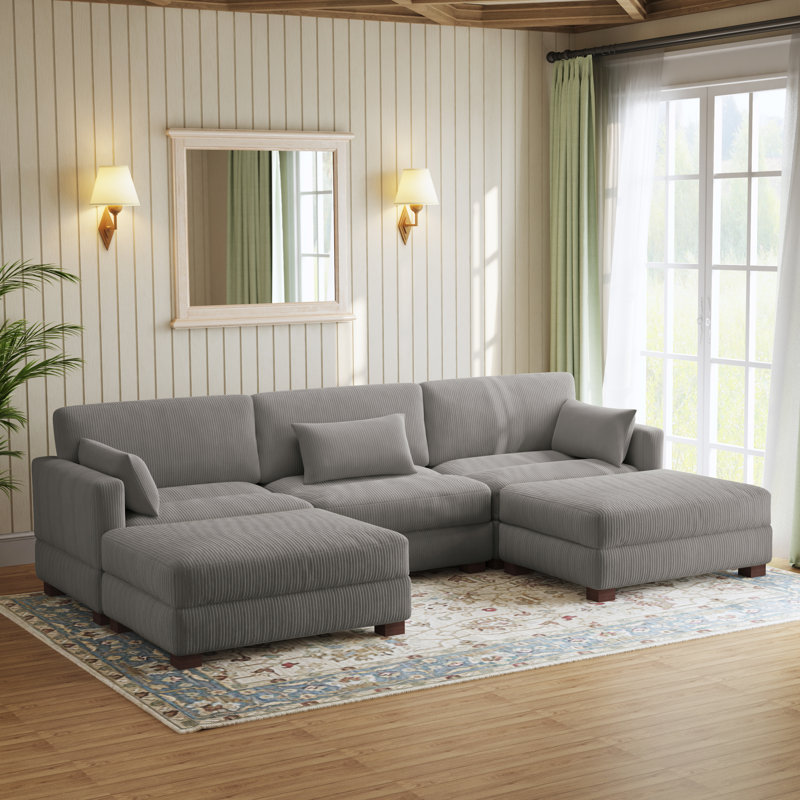 Canapé modulaire en velours côtelé Maelina , H 30,7 po x l 123,6 po x P 68,1 po, Velours côtelé gris pâle